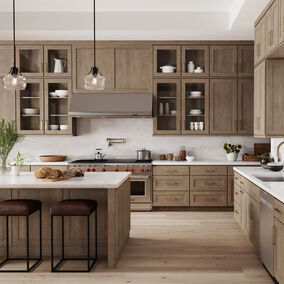 JSI Designer kitchen featuring cabinetry cabinetry from their Dover line in the color Truffle