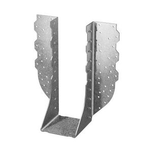 Galvanized steel joist hanger for securing wooden beams in construction