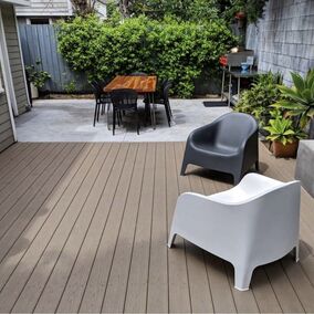 WearDeck weatherproof decking boards installed on a modern backyard patio