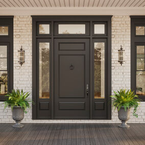 Classic TruStile traditional entry door, with sidelights and transom